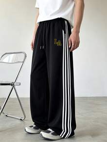 Gym Rark Men's Drawstring Waist Letter Pattern Colorblock Casual Daily Travel Sports Long Pants - Black - View 6