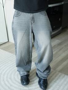 Harrin Don Harrin Don Men's Casual Distressed Wide Leg Baggy Jeans - Blue - View 5