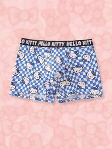 HELLO KITTY AND FRIENDS | SHEIN Men's Checkerboard Cartoon Print Boxer Briefs - Blue and White - View 1