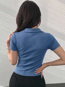 DAZY 女款夏季藍色 Polo 衫，修身休閒短袖運動 T 恤 - 藏蓝色 - 查看 5