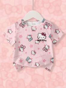 HELLO KITTY AND FRIENDS | SHEIN 少女可爱卡通星星字母印花短袖T恤，休闲日常通勤 - 白色 - 查看 2