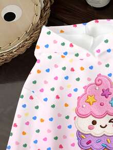Super Cute Sweet Gradient Colorful Heart Cartoon Ice Cream Print, Young Girl Casual Minimalist Thick Soft Comfortable Sweatshirt Suitable For Autumn/Winter Street Vintage Style, Easy And Comfortable, Children's Autumn Layering, Y2K, Sportswear, Outings, Street Photography, Campus, Chill Chill - Multicolor - View 3