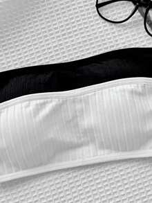 SHEIN Tween女孩簡約舒適加厚軟墊親膚抹胸內衣2件組，四季適用 - 黑與白 - 查看 4
