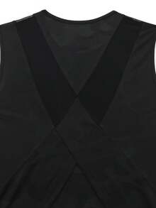 SHEIN Sports 女士无袖运动瑜伽户外健身背心，交叉网眼拼接后背，V形下摆 - 黑色 - 查看 7