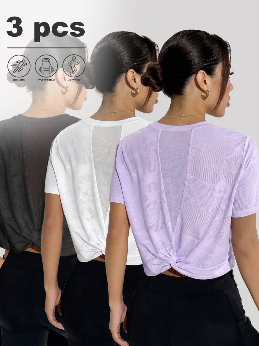 Velisys Velisys 3pcs/Set Mesh Patchwork Casual Comfortable Sports T-Shirts Yoga Tops Athleisure Tops 3 Packs Tops