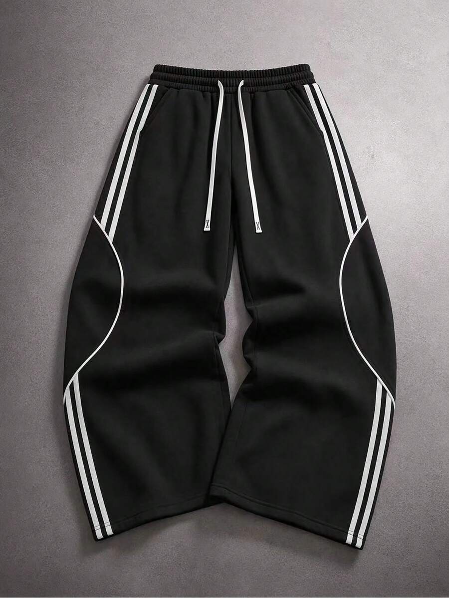 STYNVO Men's Drawstring Waist Wide Leg Loose Casual Sweatpants - Black - View 1