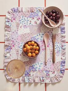 SHEIN Patchwork Floral Long Table Runner, Ruffled Edge Fresh Natural Pastoral Style Table Mat, Kitchen & Dining Room Decor, 2 Colors Available (Purple & Blue Patchwork Floral) - Purple/blue spliced flower - View 6