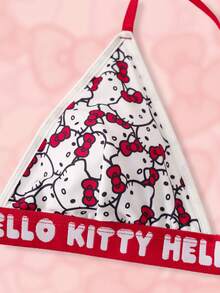 HELLO KITTY AND FRIENDS | SHEIN 女士可爱卡通猫咪印花字母文胸和内裤套装 - 紅白色 - 查看 5