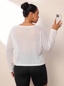 SHEIN Rhythm Era ملابس علوية رياضية بدون أكمام بمقاس كبير من قماش البامبو المنسوج مع شبكة، موضة بياقة واسعة وأكمام طويلة نصف كتف، فضفاضة للتغطية - الأسود - مشاهدة 2