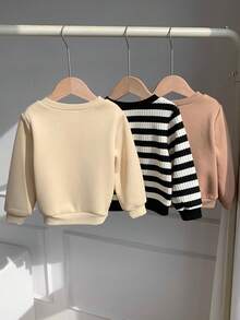 3件組嬰兒男孩女孩可愛秋冬百搭休閒針織純色長袖衛衣條紋衛衣多件套嬰兒衛衣 - 彩色 - 查看 3