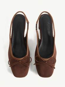 CUCCOO CHICEST Sepatu Gaya Retro Manis dengan Hiasan Pita dan Hak Tebal, Sepatu Mori Fairy Serbaguna untuk Sehari-hari - Coklat - View 2