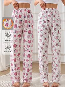 SHEIN 女款 2 件組花卉印花多色睡眠褲 - 彩色 - 查看 1