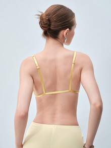 Softvol 1pc Women's Sexy Shiny Lace Wireless Comfortable Triangle Cup Backless Bra - Yellow - View 2