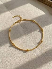 Resyla 1pc Simple European And American Style Stainless Steel Round Snake Chain Anklet, Suitable For Women Daily Wear - Yellow Gold - View 1