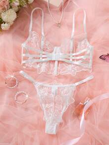 SHEIN Esselle 2件組女款裸色性感內衣套裝 - 白色 - 查看 2