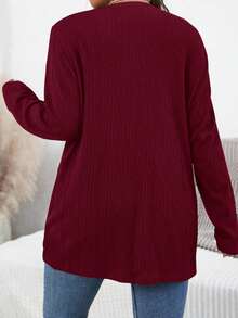 SHEIN Essnce 大尺碼女款純色長袖開襟休閒口袋夾克 - 玫瑰紅 - 查看 2