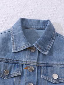 Elladie kids 女童牛仔夾克外套，新品上市，休閒牛仔女郎甜美俏皮可愛風，淺洗藍色，背後精緻毛絨3D花朵刺繡 - 淺色水洗藍 - 查看 7