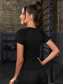 Powerista Women's Simple Versatile Round Neck Short Sleeve Casual Athleisure Sports T-Shirt Gym Black Summer - Midnight Black - View 2