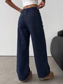 SHEIN Tween Girl Tween Girl Girls' Big Tween Girl Autumn/Winter Deep Blue Denim Fleece Lined Loose Fit Long Pants - Blue - View 5