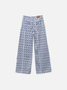 Nöista Wide-Leg Pants In A Fishes And Stripes Printed Fabric With A Mid-Rise Waistband, Button Closure, Front Pockets. Spring, Summer, Music Festival. - Baby Blue - View 7