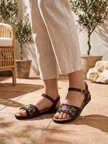Women Flat Sandals - Dark Brown - View 3