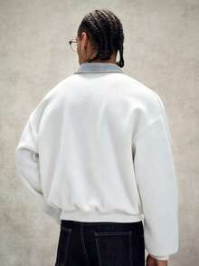 PAVTROS Men's Casual Colorblock Collar Sweatshirt, Autumn/Winter - White - View 2