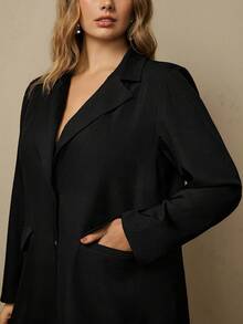 Freevana Plus Size Women Elegant Black Long Sleeve Suit Jacket And Sheer Lace Maxi Skirt Two Pieces Set Outfits Fall - Black - View 7