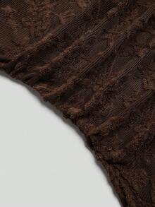Sweetra Minimalist Sexy Sweet Asymmetrical Shoulder Lace Embroidered Early Autumn Long Sleeve Ruffle Date First Love Girl Ruched Short Dress Plus Size Women - Coffee Brown - View 11