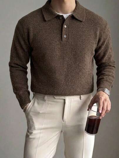 DAZY Men's Casual Plain Brown Sweater, Spring Winter