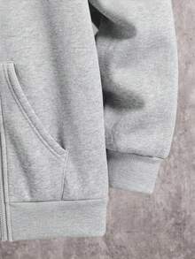 SHEIN 青少年男孩寬鬆灰色運動衫秋季夾克，休閒學院風，柔軟面料，返校季，畢業季，白色，冬季，舒適時尚 - 灰色 - 查看 3