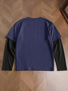 SWAVVY Men's Printed 2 In 1 Long Sleeve T-Shirt - Blue - View 2