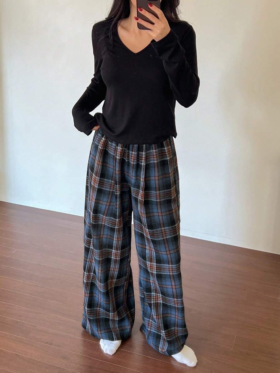 DAZY 两件套休闲舒适女士睡衣套装,春季保暖套装,秋冬季服装 - 黑色 - 查看 1