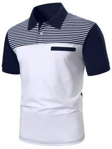 Manfinity Homme Camisa polo de manga corta con bloques de color y rayas para hombre - Multicolor - Ver 1