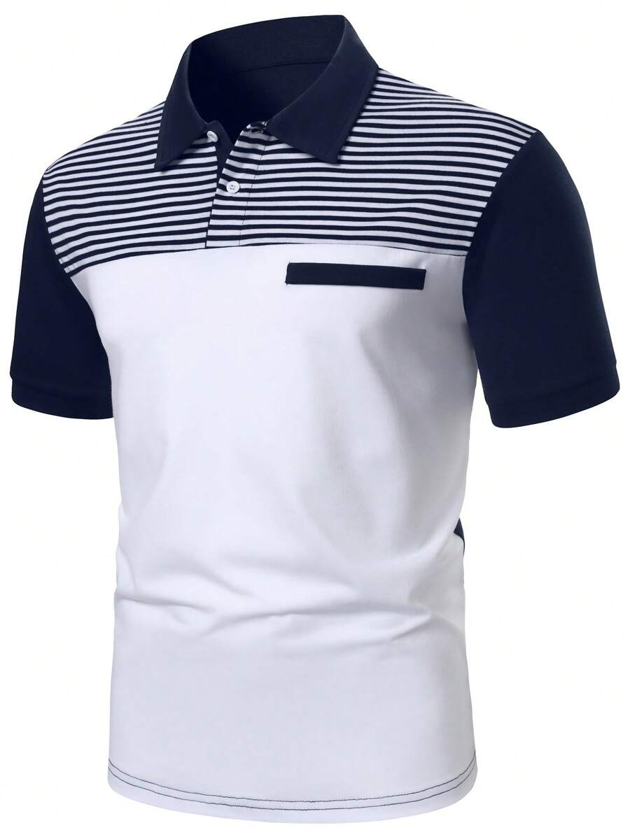 Manfinity Homme Camisa polo de manga corta con bloques de color y rayas para hombre - Multicolor - Ver 1