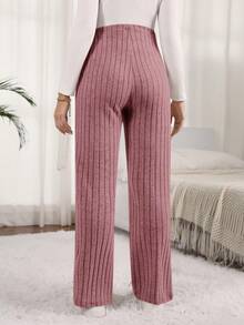 SHEIN Maternity Solid Color Adjustable Waist Straight Leg Pants - Dusty Pink - View 2
