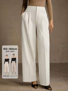 MOTF Petite WOMEN'S SOLID COLOR FOLD PLEATED CASUAL PANTS, VERSATILE FOR COMMUTING ,PETITE WOMEN - White - View 1