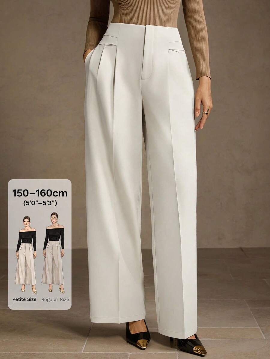 MOTF Petite WOMEN'S SOLID COLOR FOLD PLEATED CASUAL PANTS, VERSATILE FOR COMMUTING ,PETITE WOMEN - White - View 1