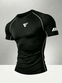 Gym Rark Men's Colorblock Short Sleeve Top And Drawstring Waist Long Pants Casual Daily Sports Outfit - Black - View 4