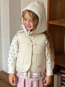 Hapijoa Young Girl Bow Decor Casual Daily Winter Cotton Padded Vest - Yellow - View 5