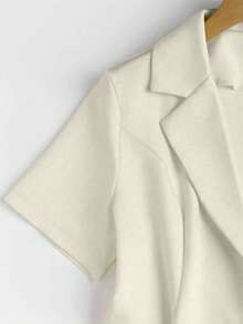 Franclia Asymmetric Pocket Single Button Lapel Short Sleeve Blazer - Beige - View 4