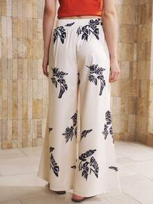 Franclia Vacation Style Floral Print High Waist Flowy Wide Leg Pants - Apricot - View 6