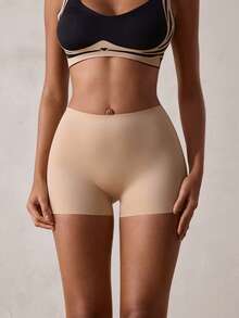 Veilyse 1pc Nude High Waist Seamless Ice Silk Anti-Exposure Women's Safety Pants, Breathable, Non-Rolling, Soft And Comfortable Women's Underwear - Apricot - View 3