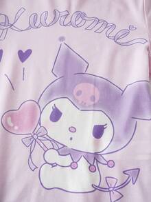HELLO KITTY AND FRIENDS | SHEIN Tween Girl Cartoon Print Short Sleeve Top & Long Pants Loungewear - Purple - View 4