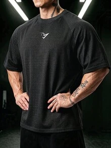 GymBeat 男士圓領休閒百搭日常短袖T恤 - 黑色 - 查看 3