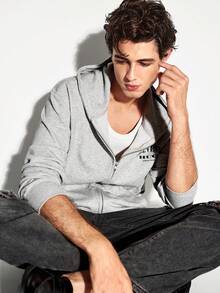 Colvenic Men's Grey Letter Print Hoodie - Light Grey - View 2