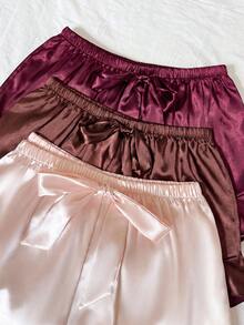 LuxeNights Contrast Color Frill Trim Design Multi-Piece Faux Silk Set Combination 3 Sets - Multicolor - View 3