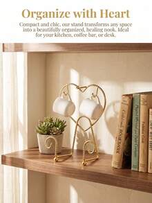Cirelle 1PC/2PCS Iron Wrought Twist Wire Cup Holder, Golden Heart Shaped Coffee Mug Display Stand, Decorative Tabletop Cup And Saucer Storage Rack, Household Organizer For Afternoon Tea, Kitchen Counter, Dining Table, Living Room, Cafe Home Table Decor - Multicolor - View 10