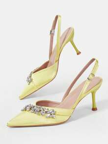 CUCCOO HITCHD Spring And Summer New Rhinestone Decoration Pointed Toe Thin Heel High Heel Elegant Gorgeous Style Wedding Bride Wedding Shoes Dating Dinner Party - Gold - View 6