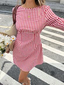 Serisse Women's Plaid Casual Daily Short Dress - Red - View 10