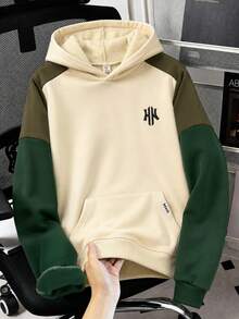 SHEIN Vacaura 青少年男孩極簡純色淺灰色休閒寬鬆連帽衛衣外套 - 綠色 - 查看 9